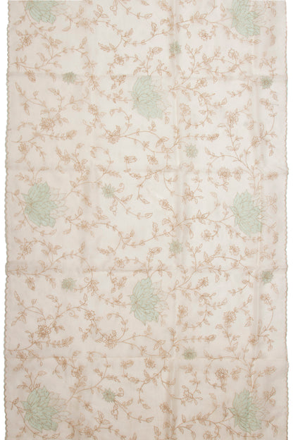 Organza Floral Embroidery White Saree With Scallop Edge