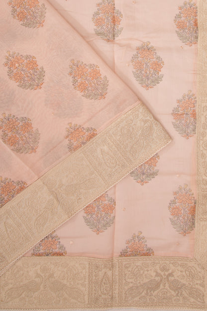 Chanderi Silk Floral Printed Peach Saree