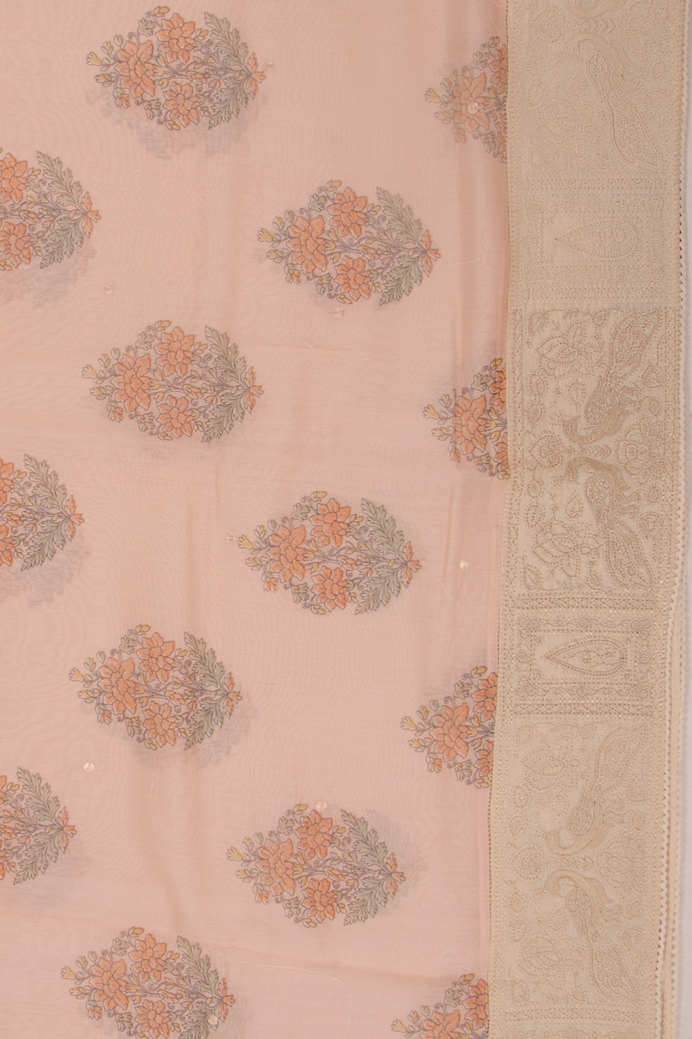 Chanderi Silk Floral Printed Peach Saree