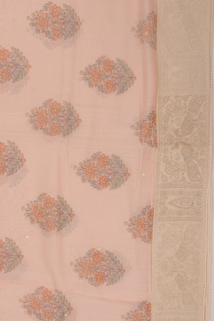Chanderi Silk Floral Printed Peach Saree