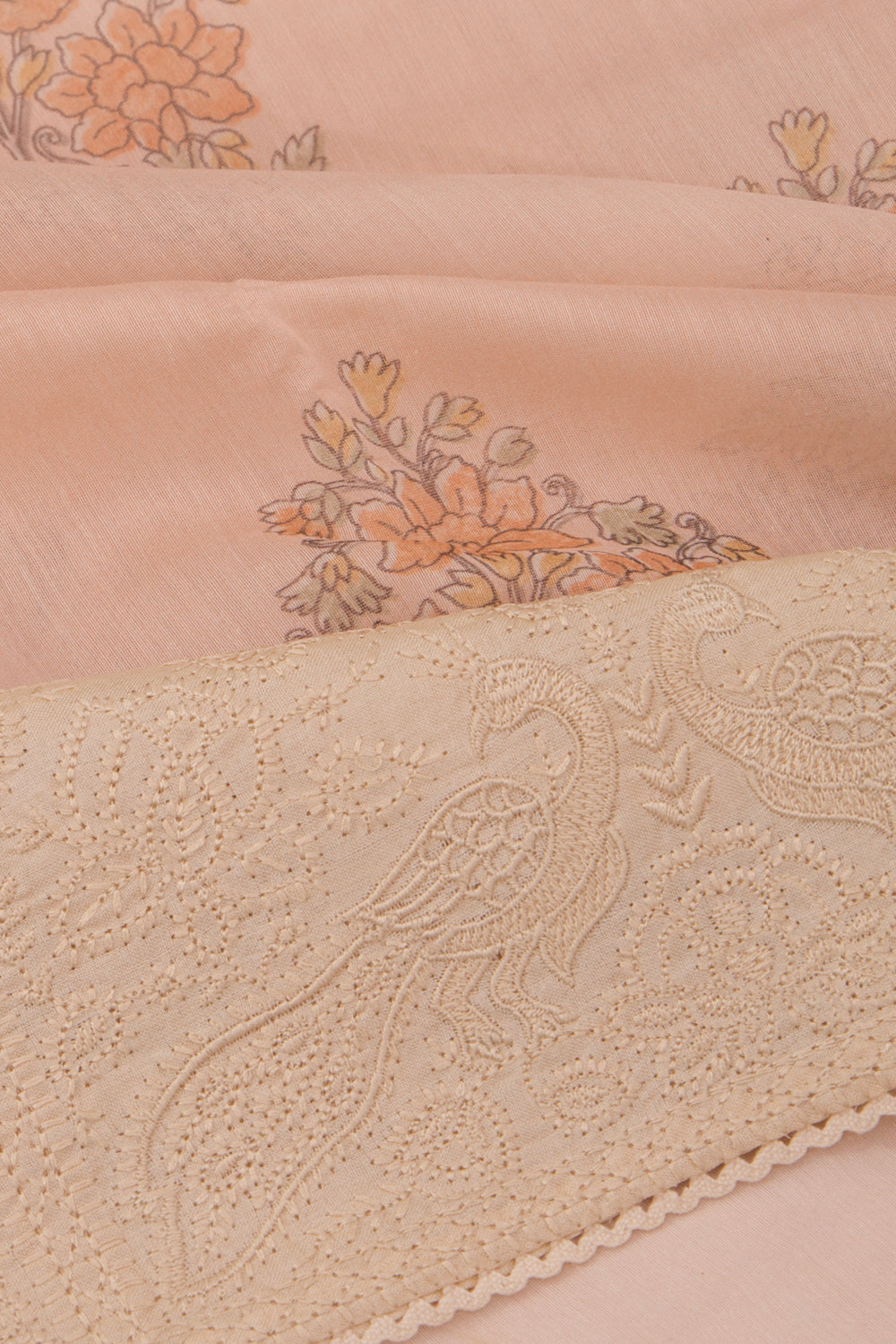 Chanderi Silk Floral Printed Peach Saree