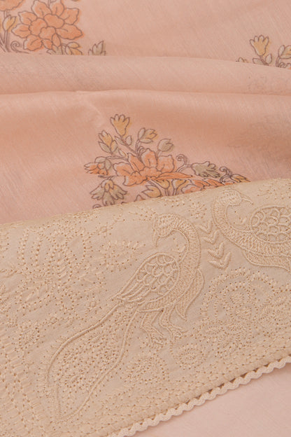 Chanderi Silk Floral Printed Peach Saree