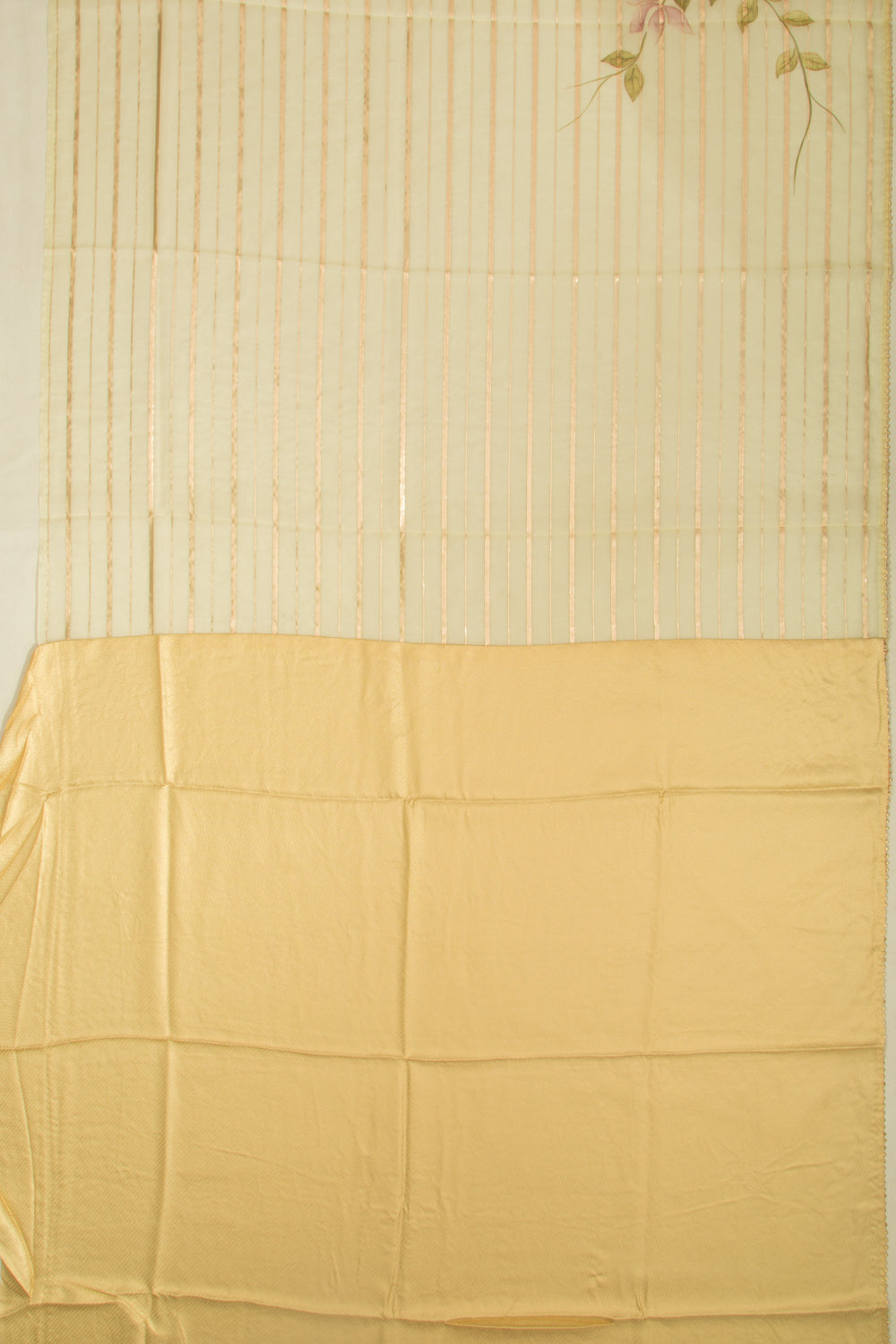 Organza Lines And Printed Lemon Yellow Saree