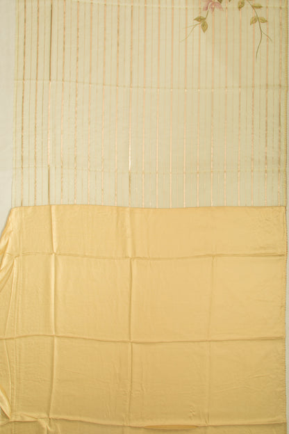 Organza Lines And Printed Lemon Yellow Saree