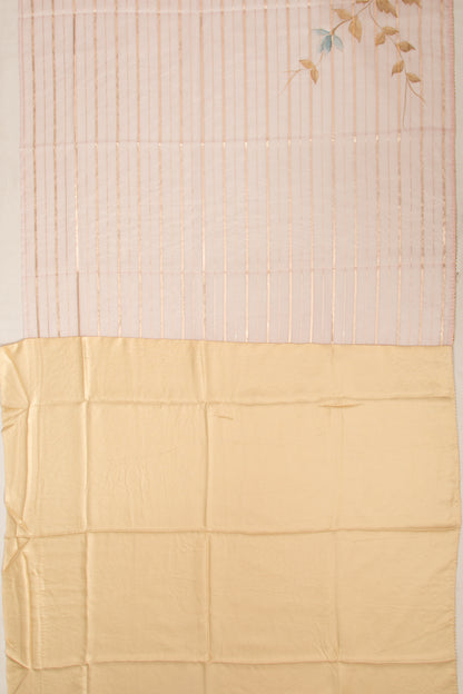 Organza Lines And Printed Pink Saree