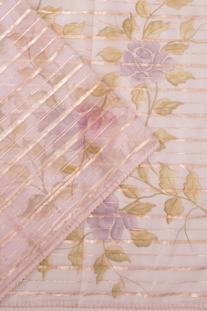 Organza Lines And Printed Baby Pink Saree