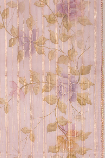 Organza Lines And Printed Baby Pink Saree