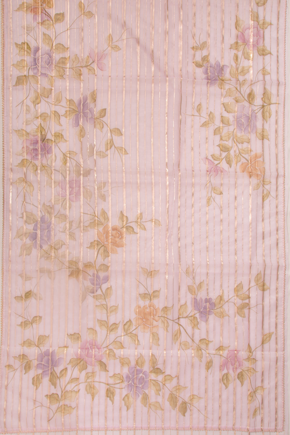 Organza Lines And Printed Baby Pink Saree