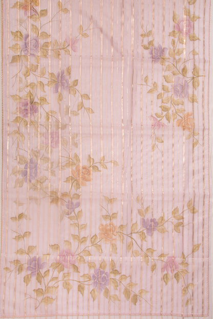 Organza Lines And Printed Baby Pink Saree