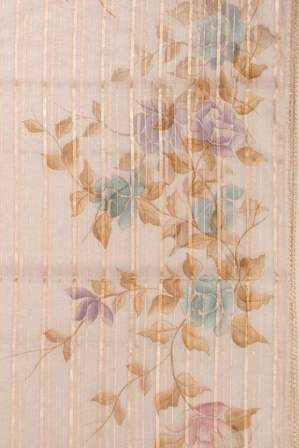 Organza Lines And Printed Off White Saree