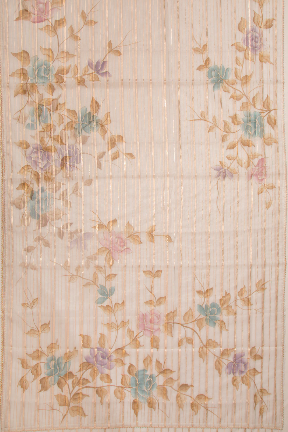 Organza Lines And Printed Off White Saree