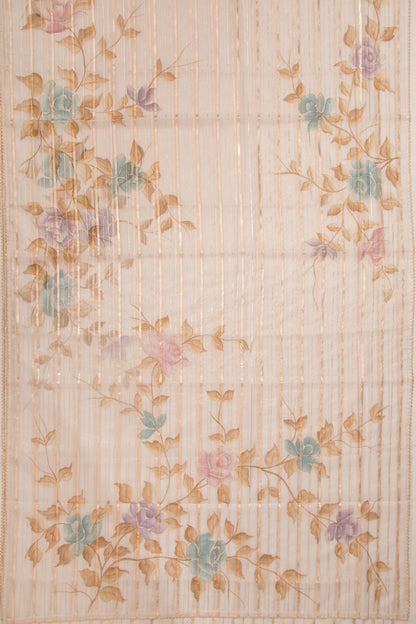 Organza Lines And Printed Off White Saree