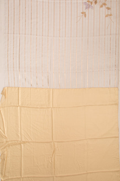 Organza Lines And Printed Off White Saree