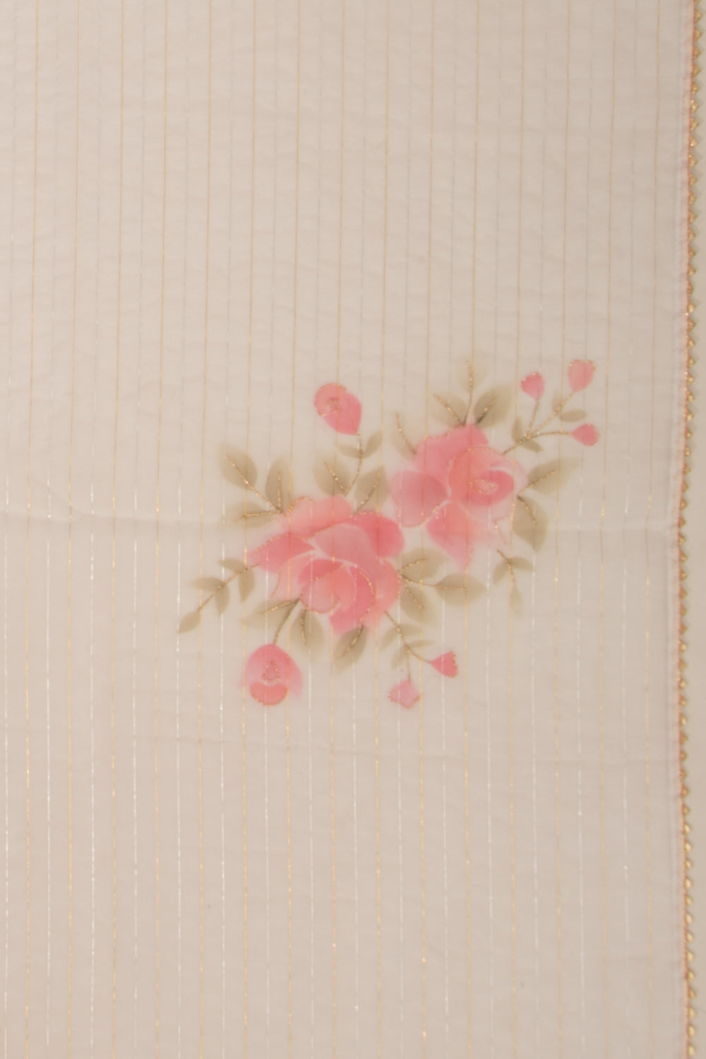 Organza Lines And Printed Off White Saree