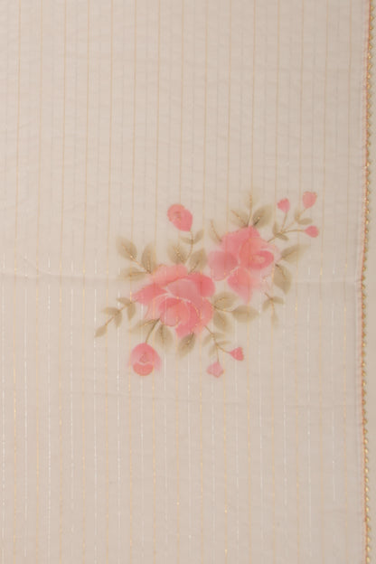 Organza Lines And Printed Off White Saree