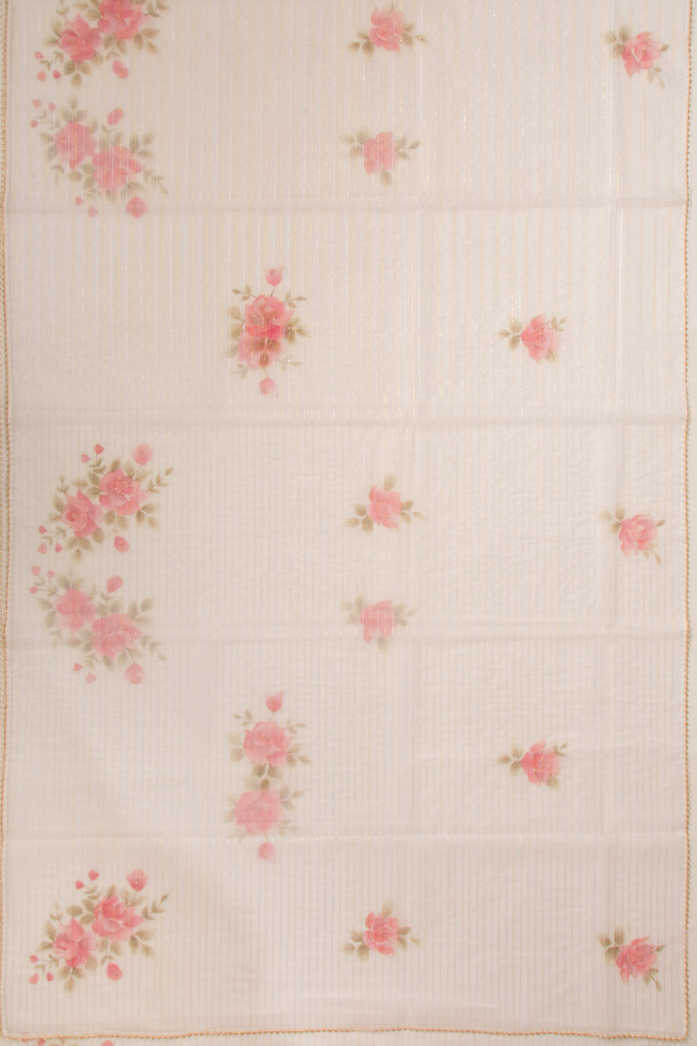 Organza Lines And Printed Off White Saree