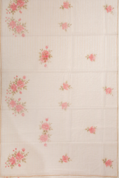 Organza Lines And Printed Off White Saree