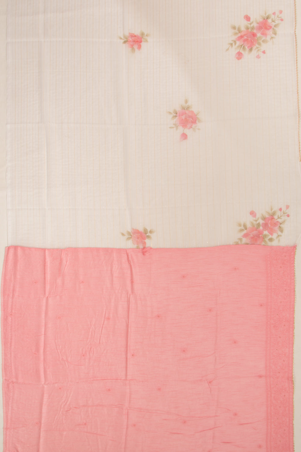 Organza Lines And Printed Off White Saree