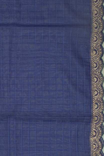 Organza Checks Butta Dark Blue Saree With Scallop Border