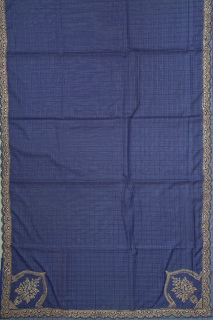 Organza Checks Butta Dark Blue Saree With Scallop Border