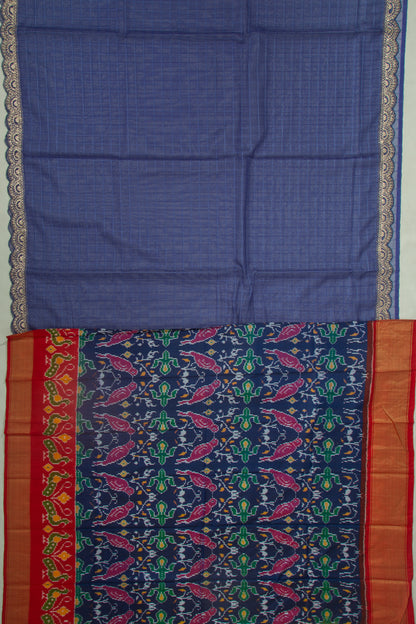 Organza Checks Butta Dark Blue Saree With Scallop Border