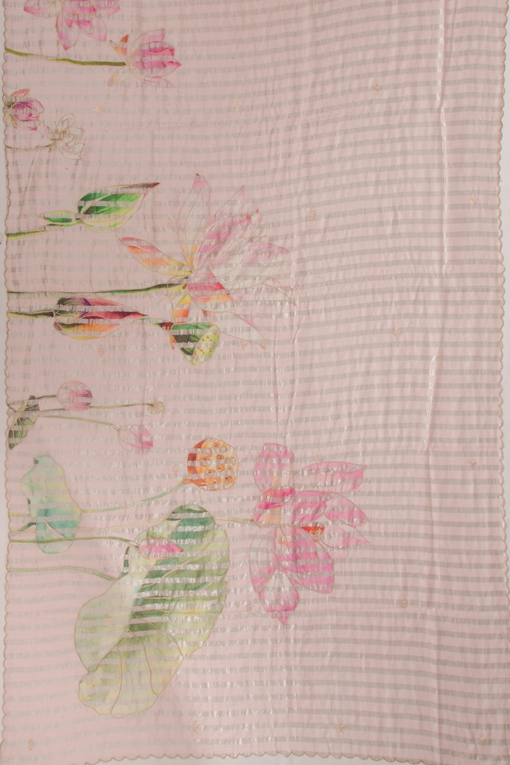 Chanderi Silk Vertical Lines And Floral Printed Pink Saree