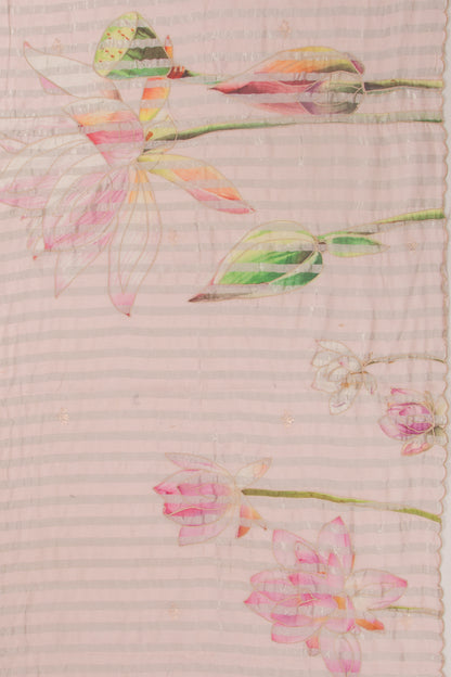 Chanderi Silk Vertical Lines And Floral Printed Pink Saree