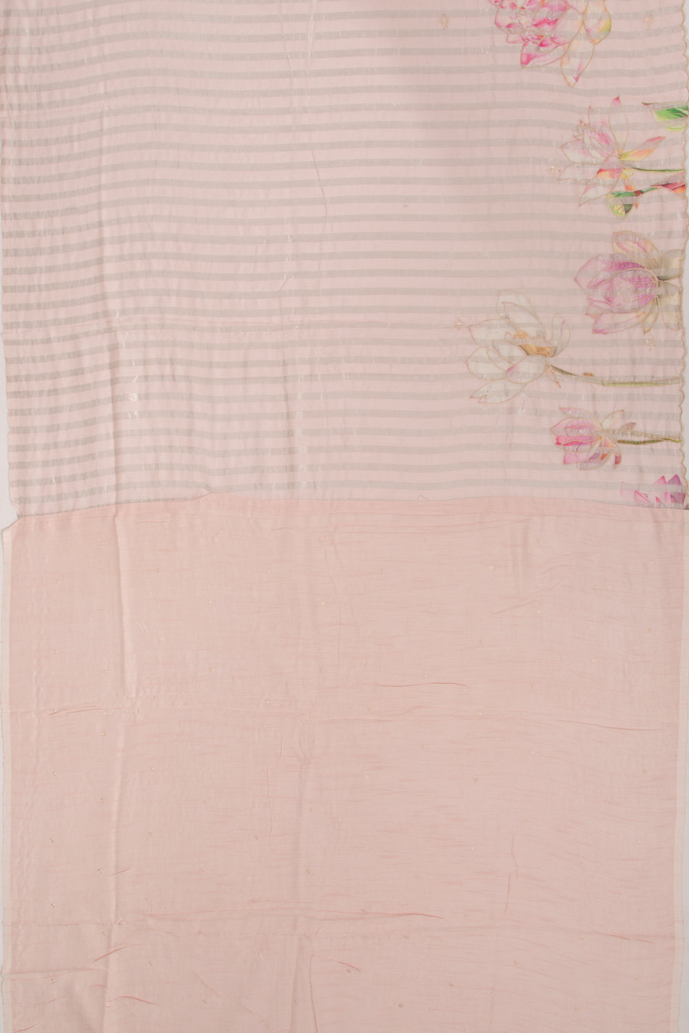 Chanderi Silk Vertical Lines And Floral Printed Pink Saree