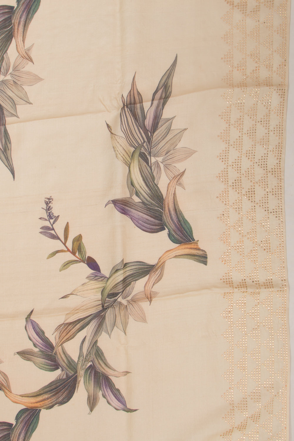 Tussar Floral Printed Beige Saree