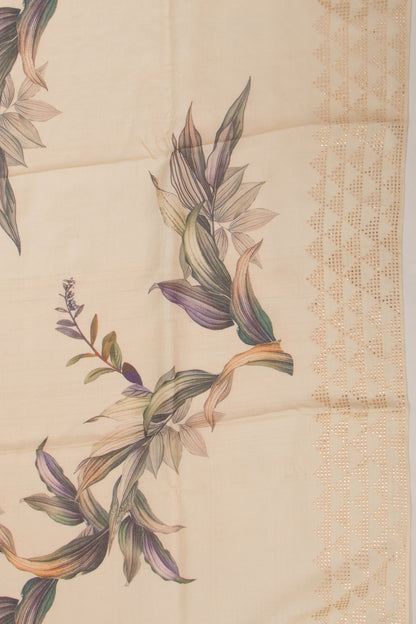 Tussar Floral Printed Beige Saree