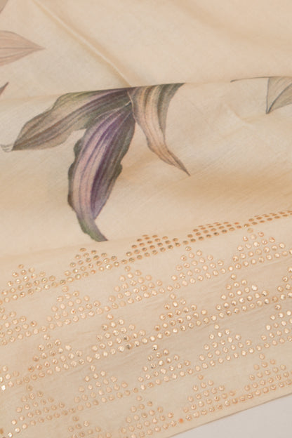 Tussar Floral Printed Beige Saree