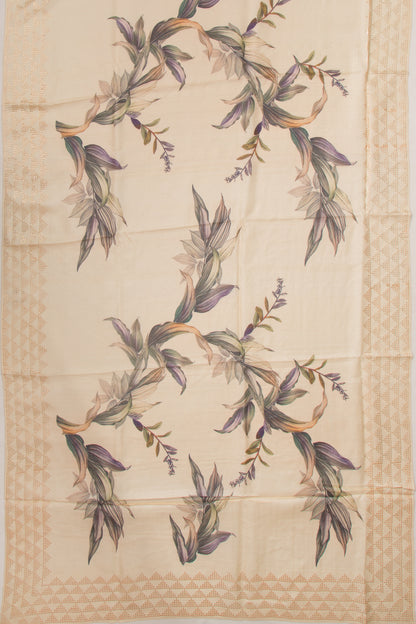 Tussar Floral Printed Beige Saree