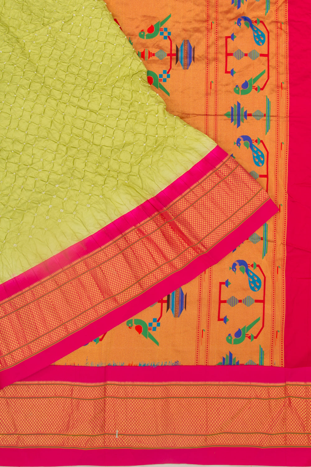 Muniya Silk Bandhani Green Saree