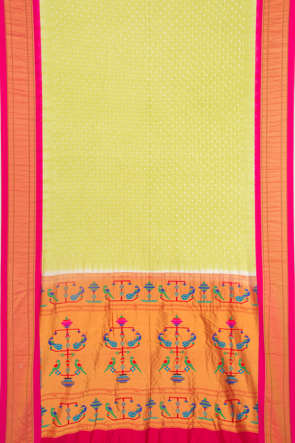 Muniya Silk Bandhani Green Saree