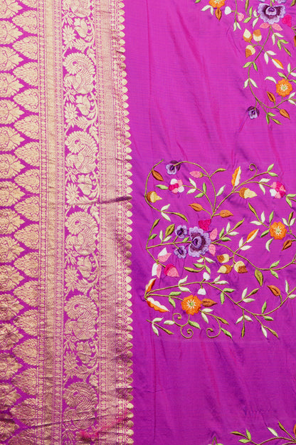 Kota Silk Embroidery White Saree With Kanchi Border