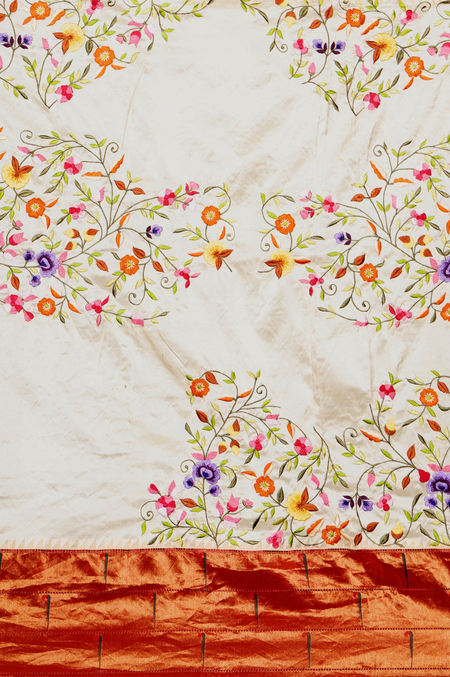 Paithani Silk Parsi Gara Jaal White Saree