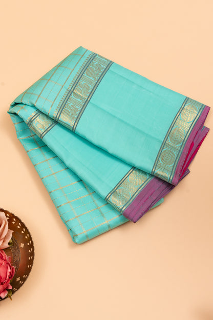 Kanchipuram Silk Checks Blue Saree