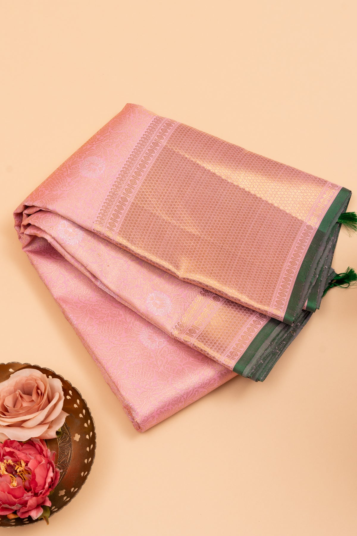 Kanchipuram Silk Brocade Pink Saree