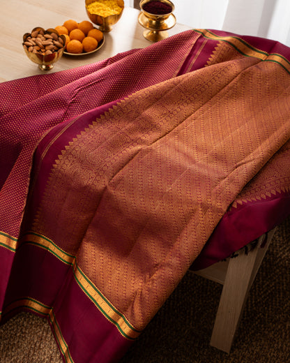 Kanchipuram Silk Brocade Maroon Saree With Rakhi and Gift Box