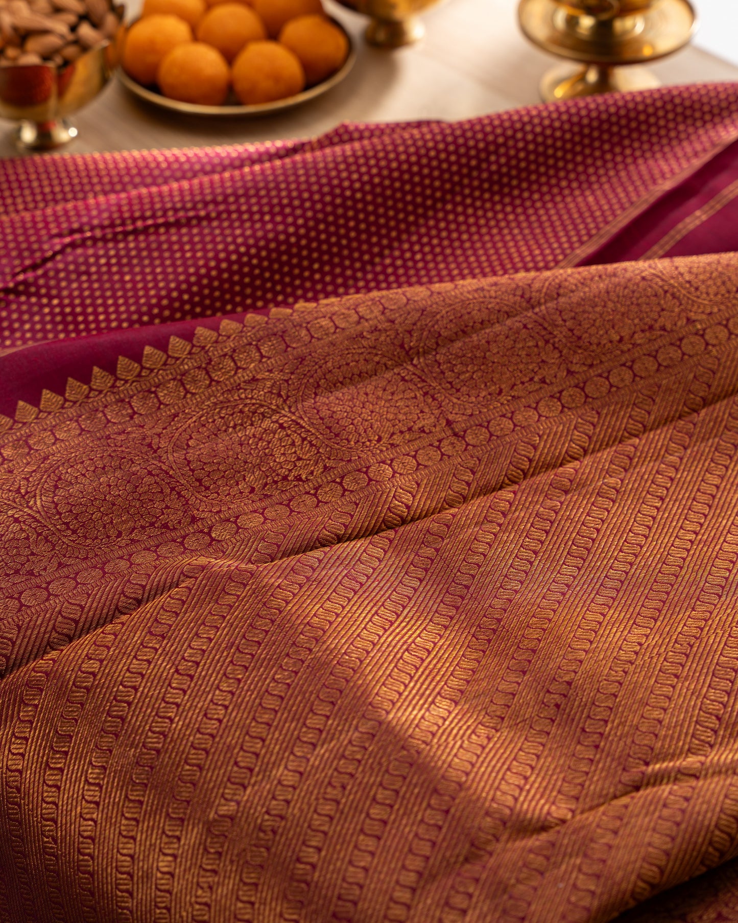 Kanchipuram Silk Brocade Maroon Saree With Rakhi and Gift Box