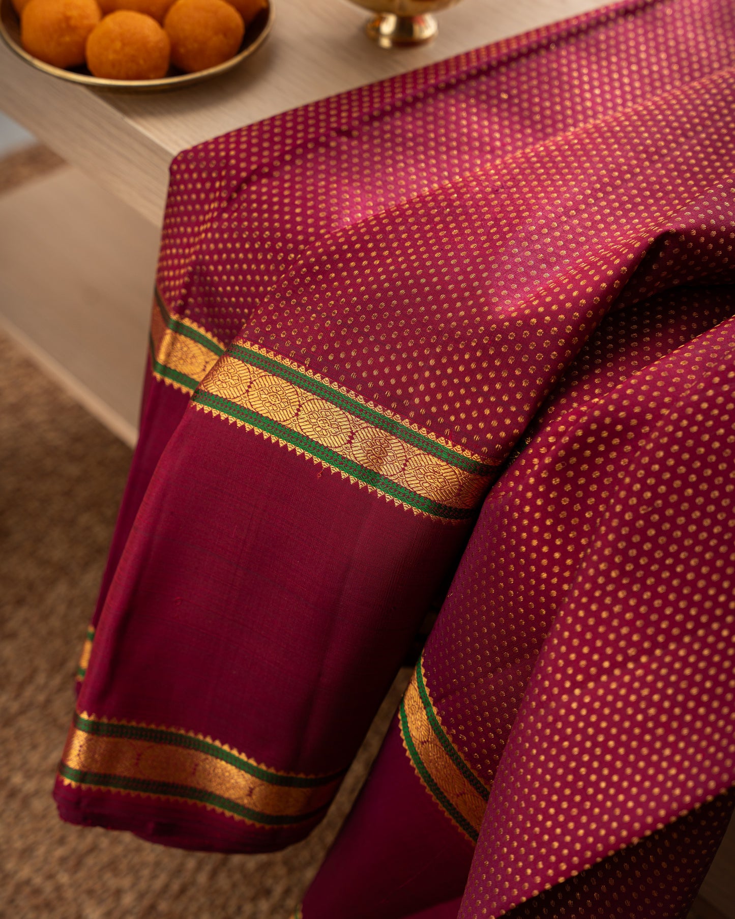 Kanchipuram Silk Brocade Maroon Saree With Rakhi and Gift Box