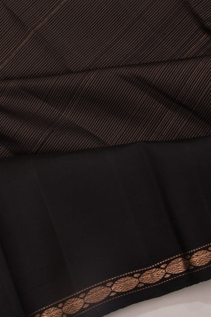 Kanchipuram Silk Horizontal Lines Black Saree