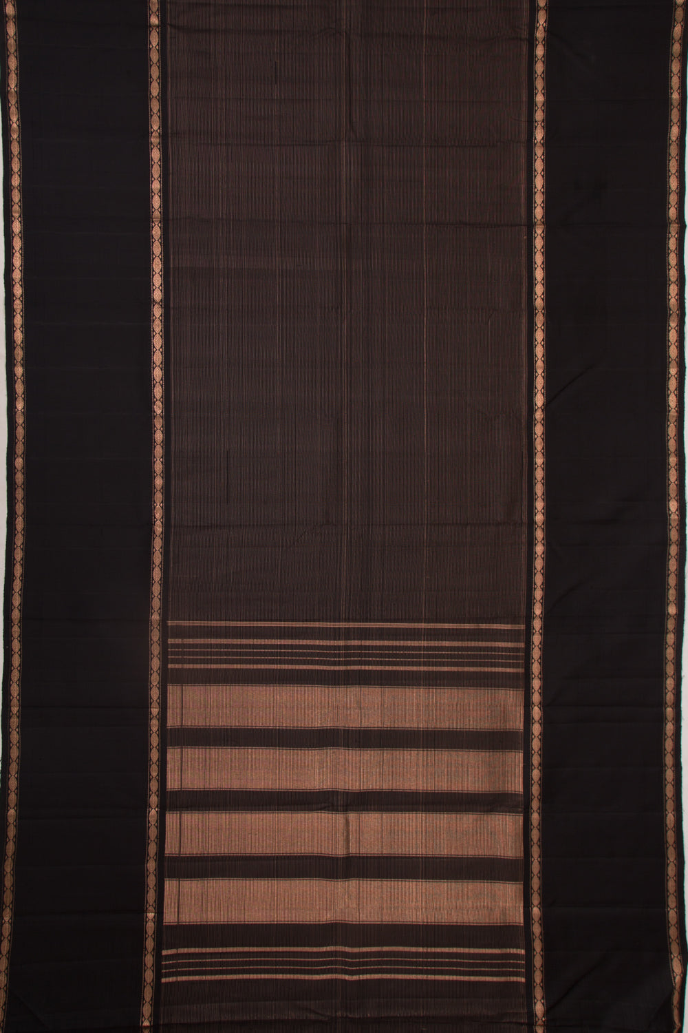 Kanchipuram Silk Horizontal Lines Black Saree