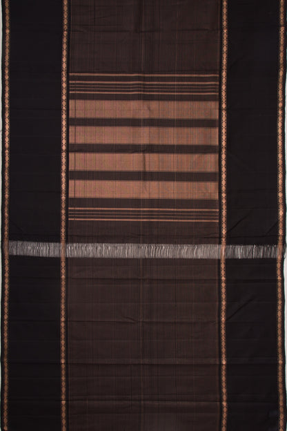 Kanchipuram Silk Horizontal Lines Black Saree