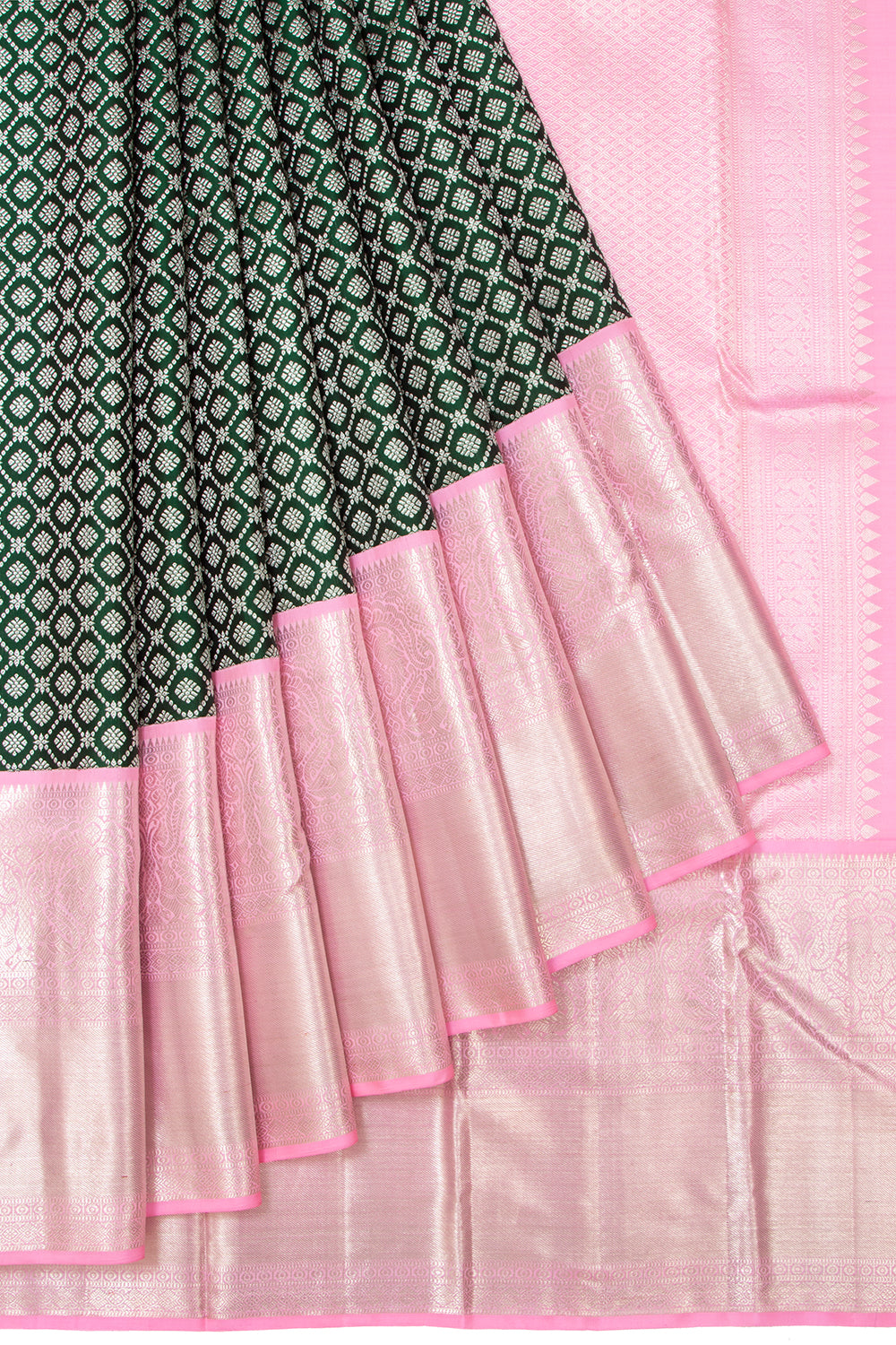 Kanchipuram Silk Brocade Bottle Green Saree