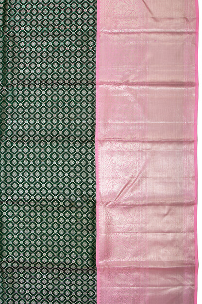 Kanchipuram Silk Brocade Bottle Green Saree