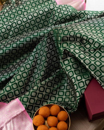 Kanchipuram Silk Brocade Green Saree With Rakhi and Gift Box