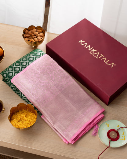Kanchipuram Silk Brocade Green Saree With Rakhi and Gift Box