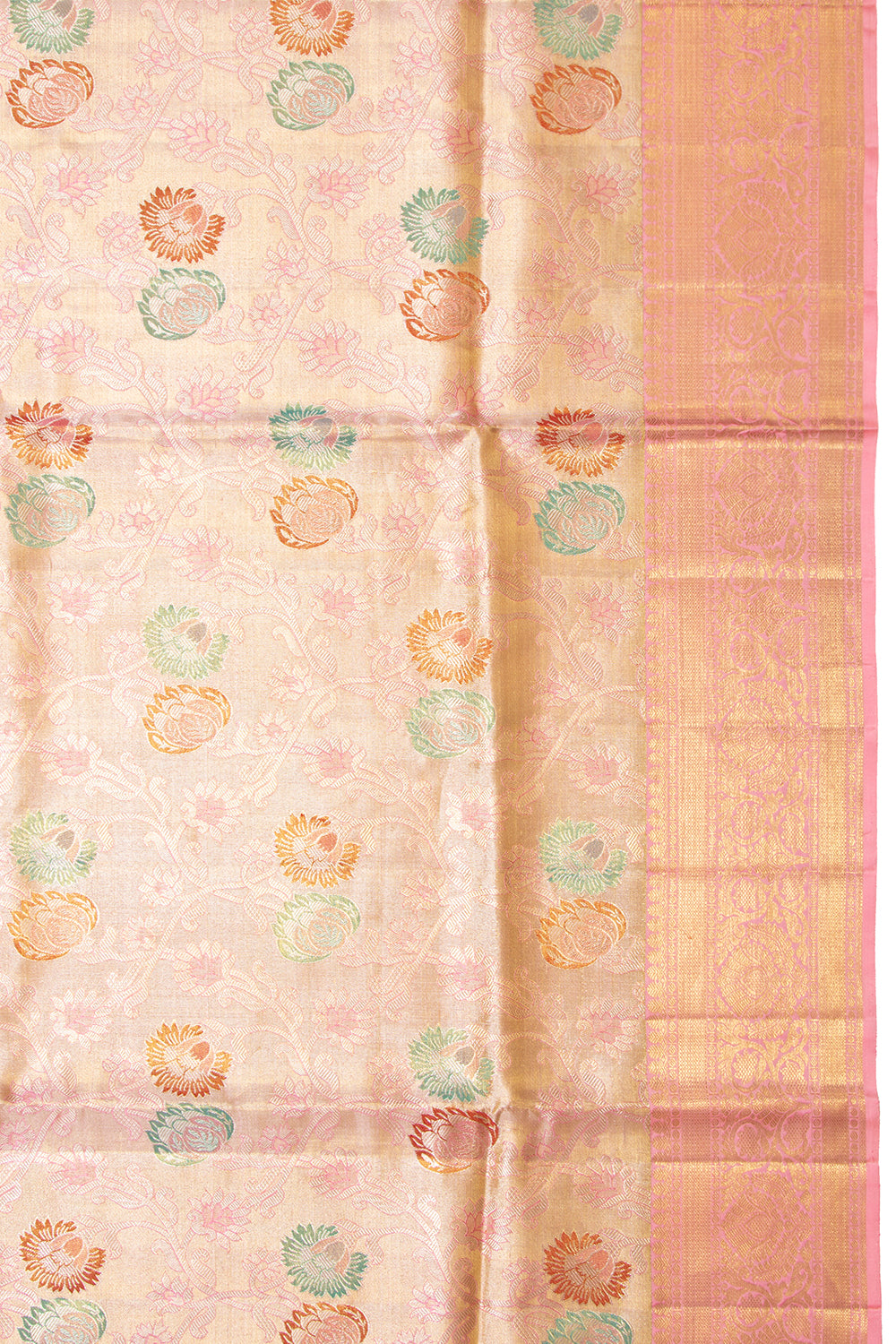 Kanchipuram Silk Tissue Jaal Baby Pink Saree