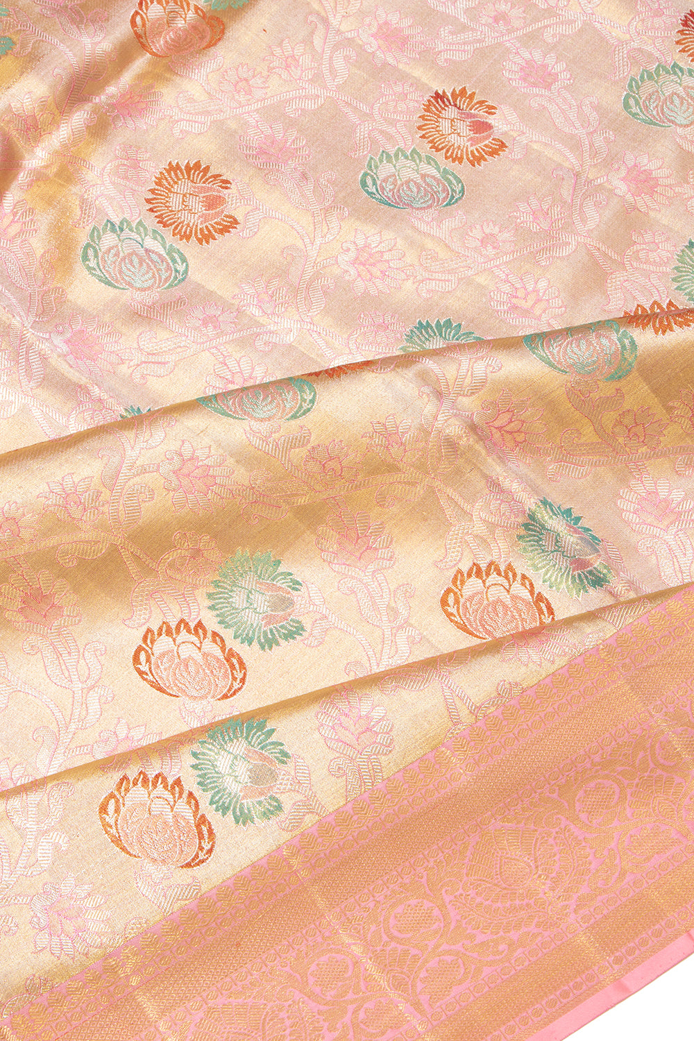 Kanchipuram Silk Tissue Jaal Baby Pink Saree